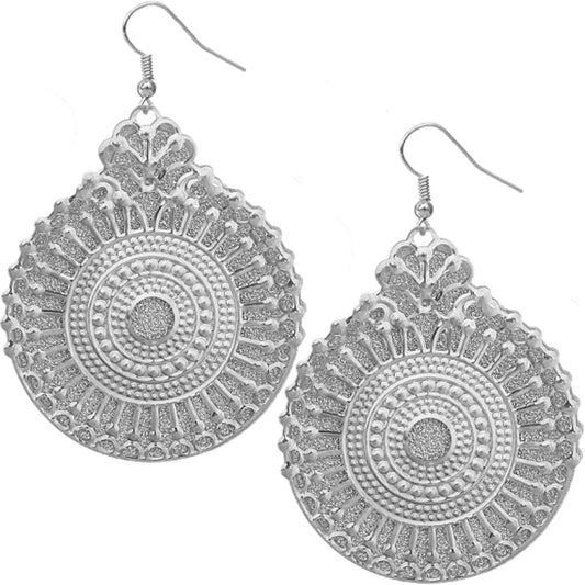 Silver Glitter Open Scrollwork Dangle Earrings
