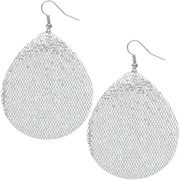 Silver Glitter Teardrop Earrings