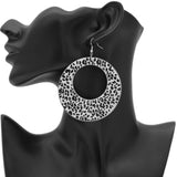 Silver Spotted Cheetah Print Round Earrings