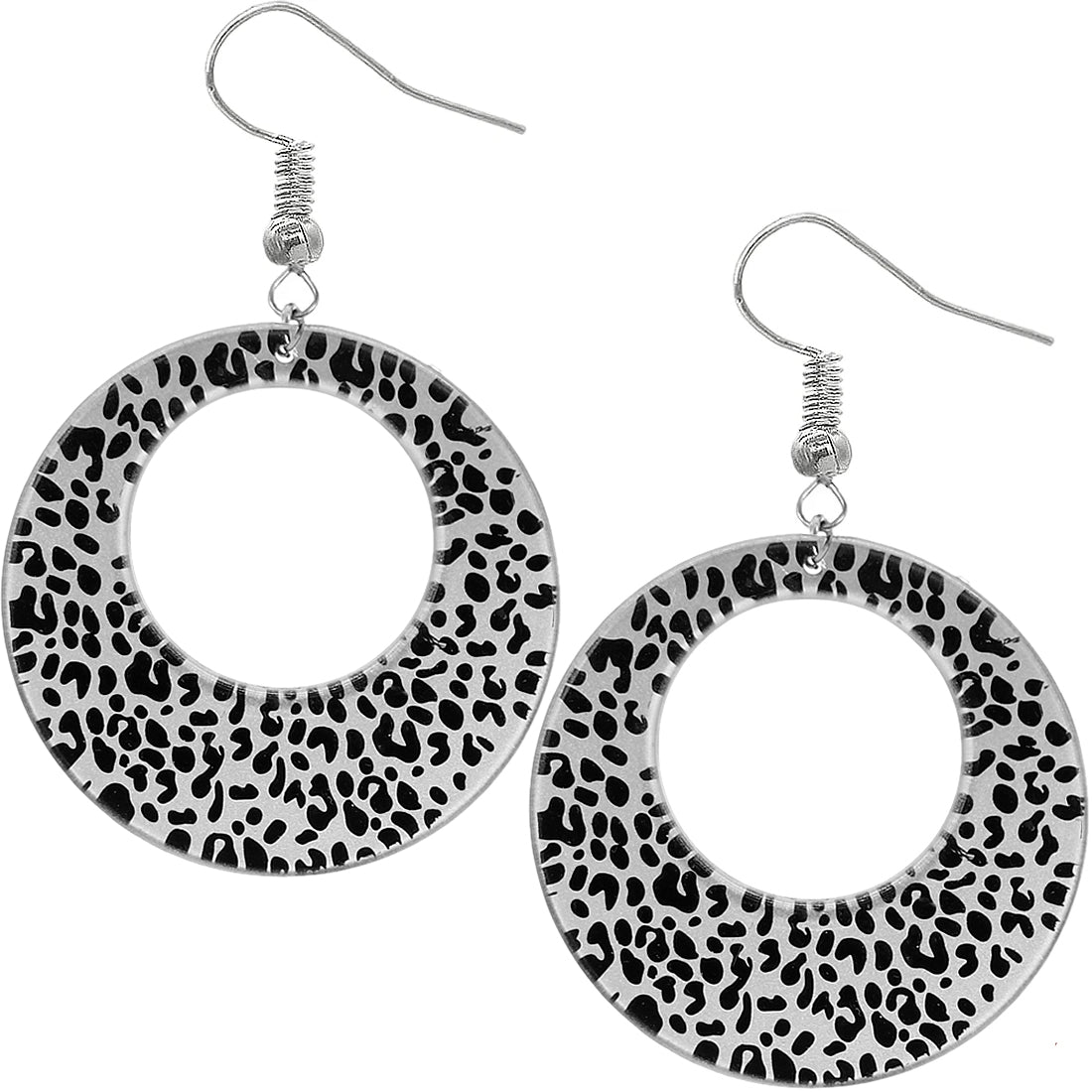 Silver Spotted Cheetah Print Round Earrings