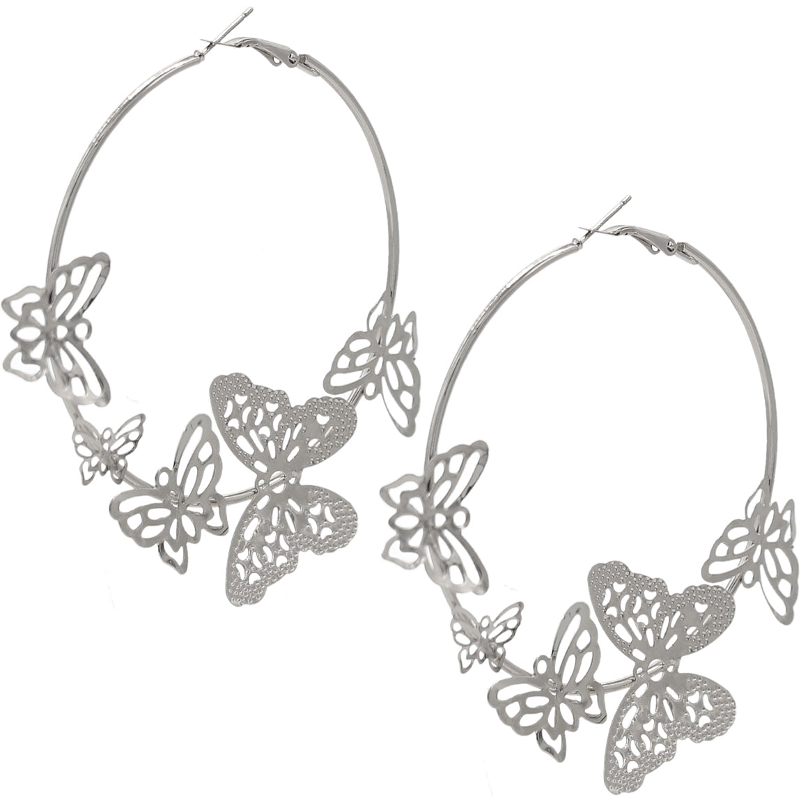 Silver Large Butterfly Hoop Earrings