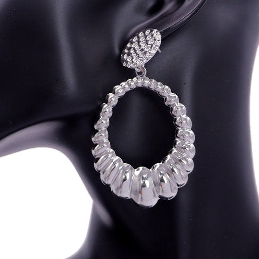 Silver Hammered Crescent Hoop Earrings