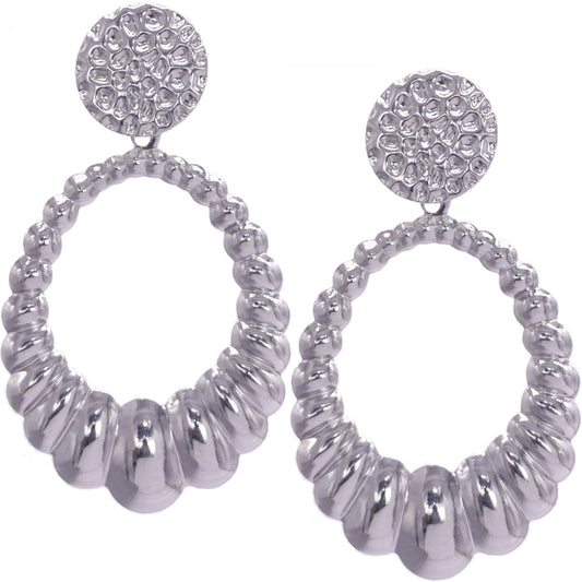Silver Hammered Crescent Hoop Earrings