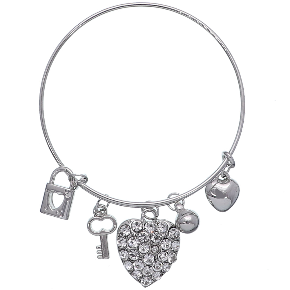 Heart Locket Key Charm Ajustable Wire Bracelet