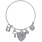 Heart Locket Key Charm Ajustable Wire Bracelet