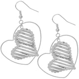 Silver Striped Rhinestone Heart Earrings