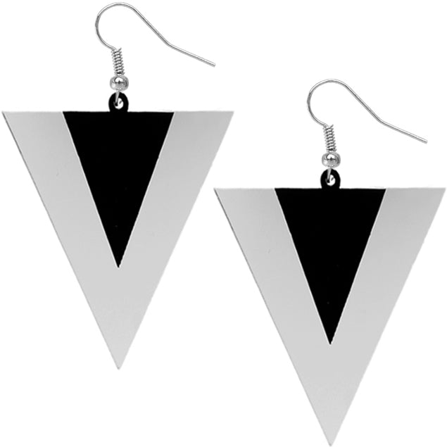 Black Silver Upside Down Triangle Mirrored Earrings