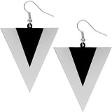 Black Silver Upside Down Triangle Mirrored Earrings