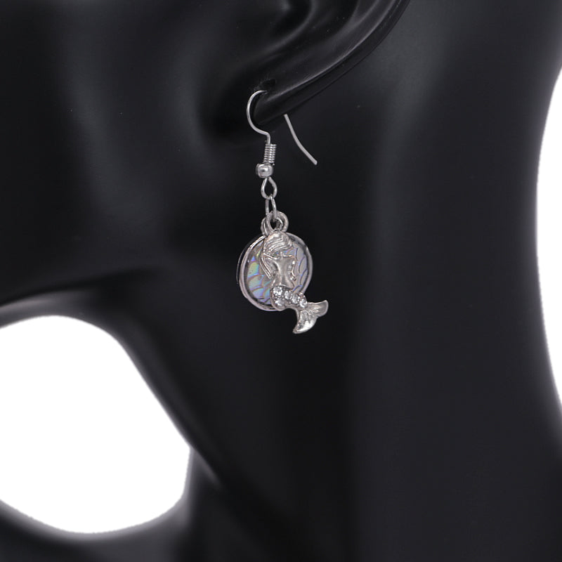 Silver Iridescent Rainbow Mermaid Scale Earrings