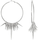 Silver Large Spike Hoop Earrings