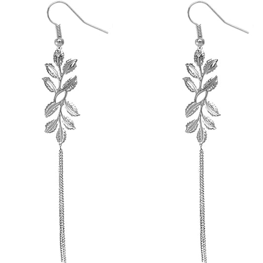 Silver Leaf Drop Chain Earrings