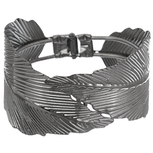 Silver Metal Curve Leaf Hinged Bracelet