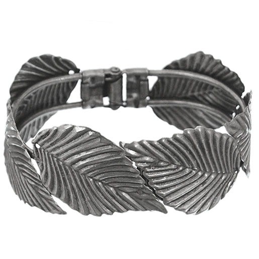 Silver Metal Curve Leaf Stem Hinged Bracelet