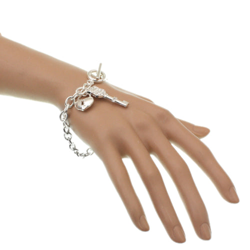 Silver Key Heart Locket Chain Link Bracelet