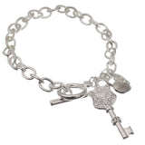Silver Key Heart Locket Chain Link Bracelet