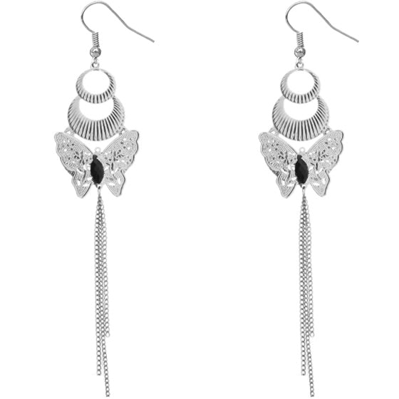 Silver Butterfly Crescent Earrings