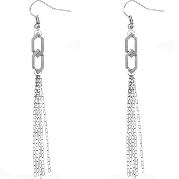 Silver Long Multi Chain Link Earrings