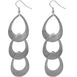 Silver Long Interlock Teardrop Dangle Earrings