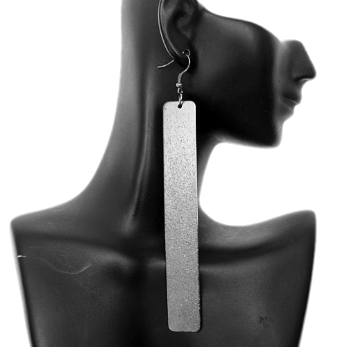 Silver Long Frost Rectangle Stick Earrings