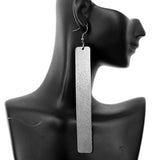 Silver Long Frost Rectangle Stick Earrings