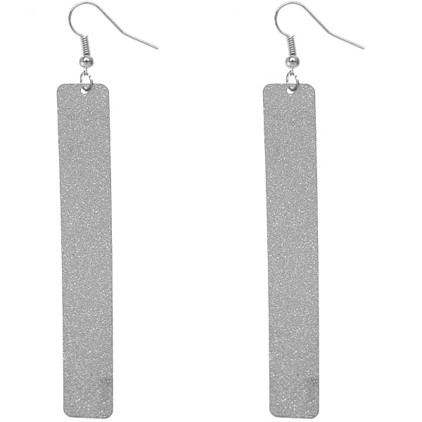 Silver Long Frost Rectangle Stick Earrings