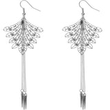 Silver Long Spike Chain Peacock Earrings