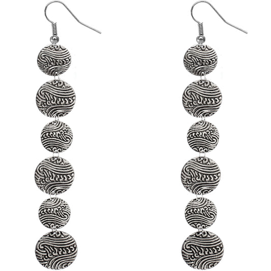 Silver Long Disc Earrings