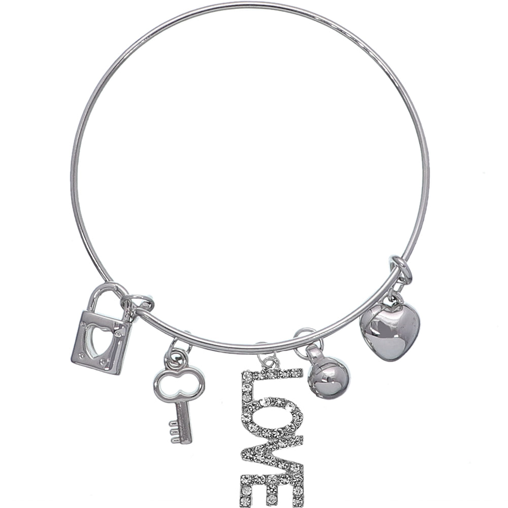 Heart Key Love Charm Ajustable Wire Bracelet