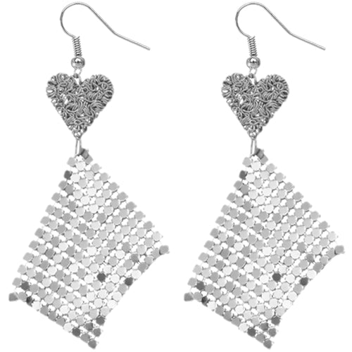 Silver Heart Mesh Dangle Earrings