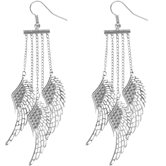 Silver Long Wing Earrings