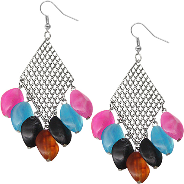 Silver Multicolor Beaded Earrings