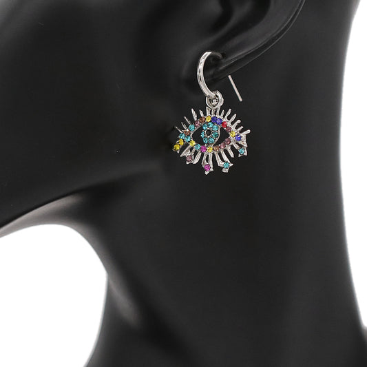 Silver Multicolor Evil Eye Mini Hoop Earrings