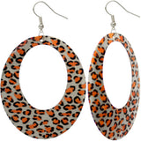 Silver Oval Cheetah Spotted Dangle Earrings