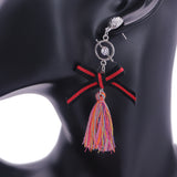 Pink Multicolor Ribbon Bow Tassel Dangle Earrings