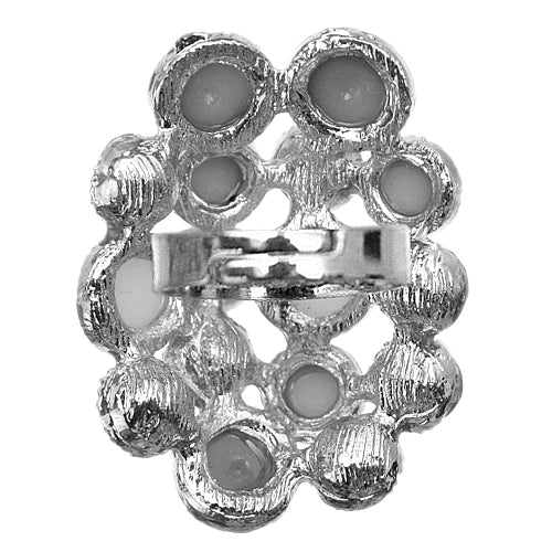 Black Faux Pearl Rhinestone Adjustable Cluster Ring