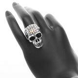 Clear Iridescent Rhinestone Skull Cross Adjustable Ring
