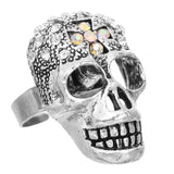 Clear Iridescent Rhinestone Skull Cross Adjustable Ring