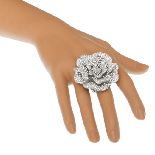 Silver Large Sparkle Flower Stretch Ring