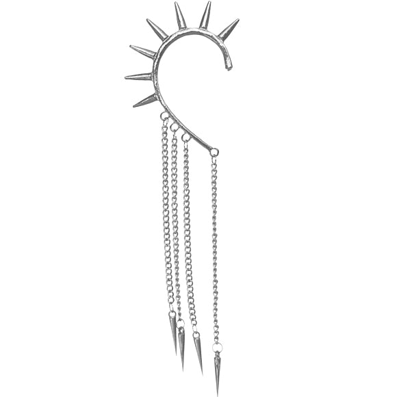 Silver chain spike earring