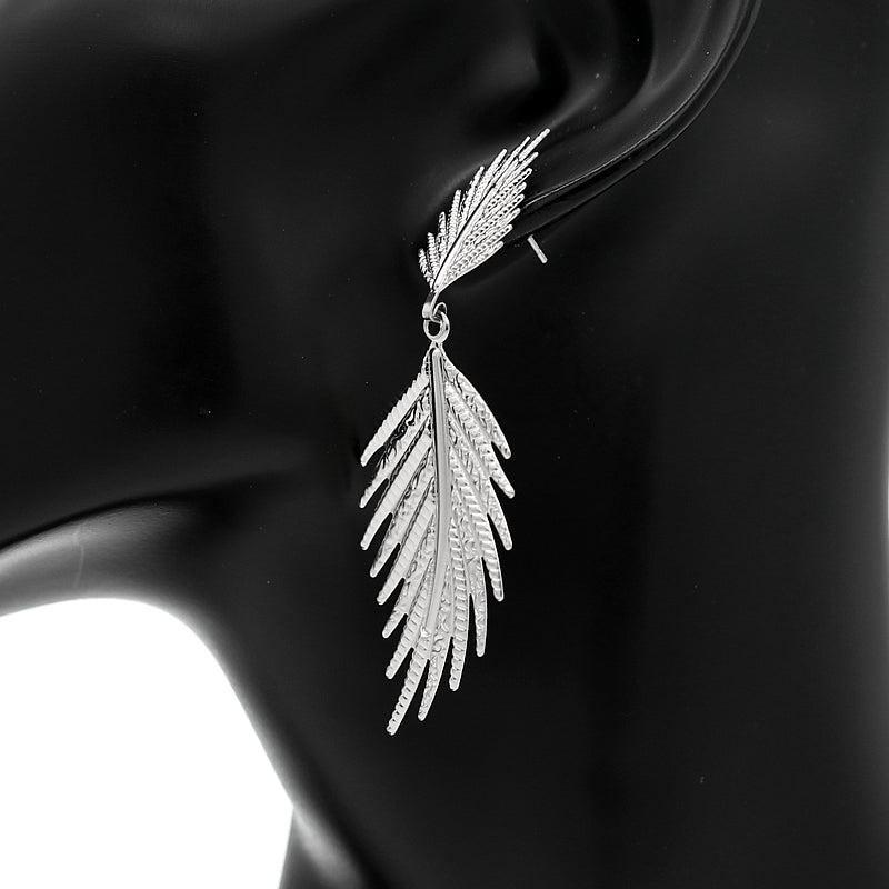 Silver Leaf Shaped Dangle Earrings