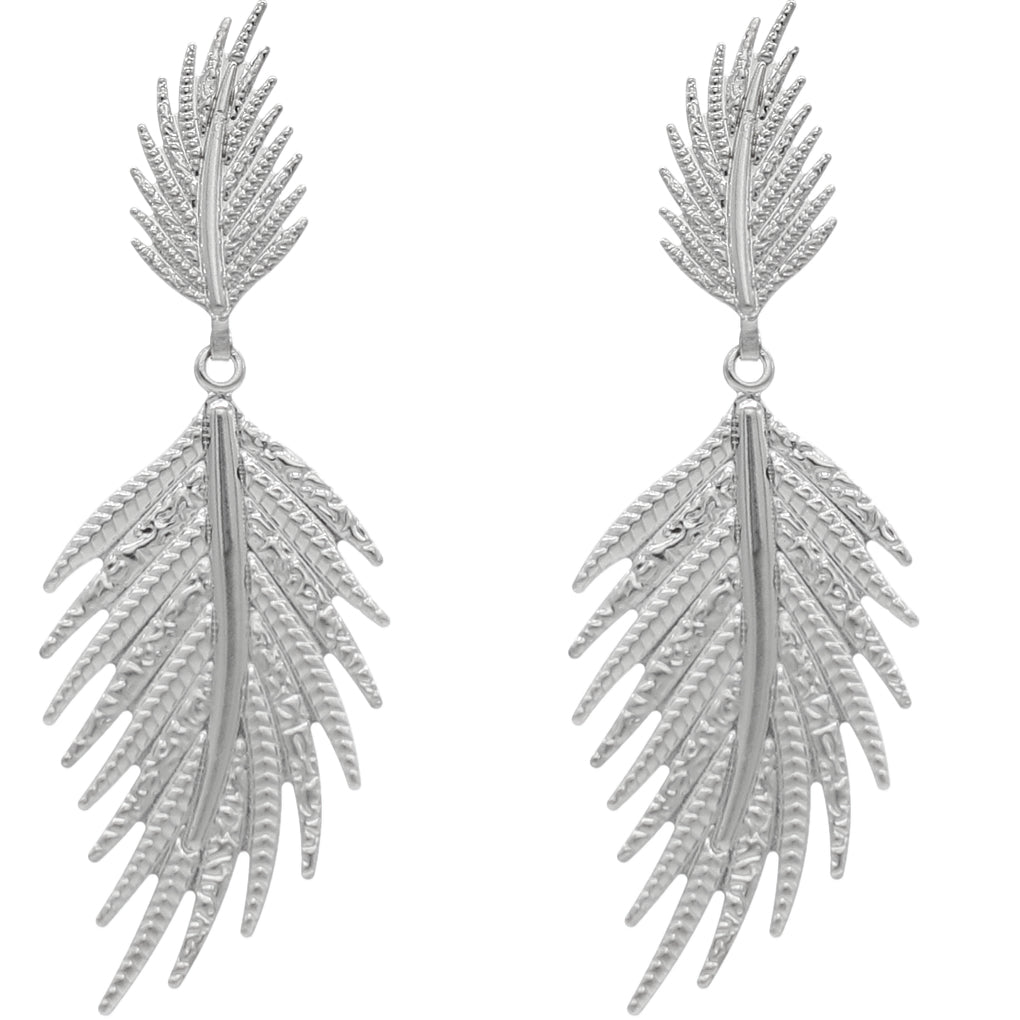 Silver Leaf Shaped Dangle Earrings