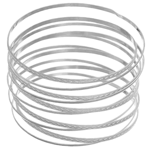 Silver Coil Spiral Bangle Bracelet