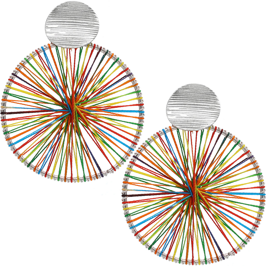 Silver Multicolor Thread String Woven Earrings