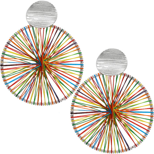 Silver Multicolor Thread String Woven Earrings
