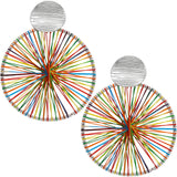 Silver Multicolor Thread String Woven Earrings