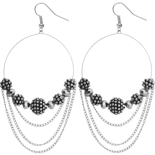Silver Beaded Chain Earrings