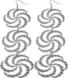 Silver Long Triple Swirl Dangle Earrings