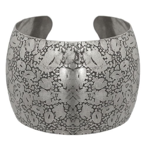 Silver Curvy Textured Metal Cuff Bracelet