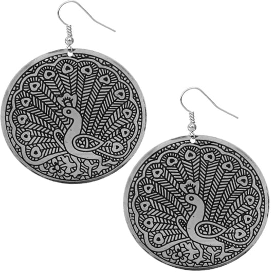 Silver Thin Round Peacock Earrings