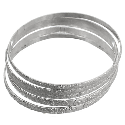 Silver Multi Line Frost Stacked Bangle Bracelet